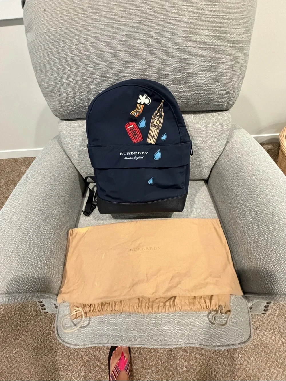 Burberry Navy Backpack with London Patch Motifs